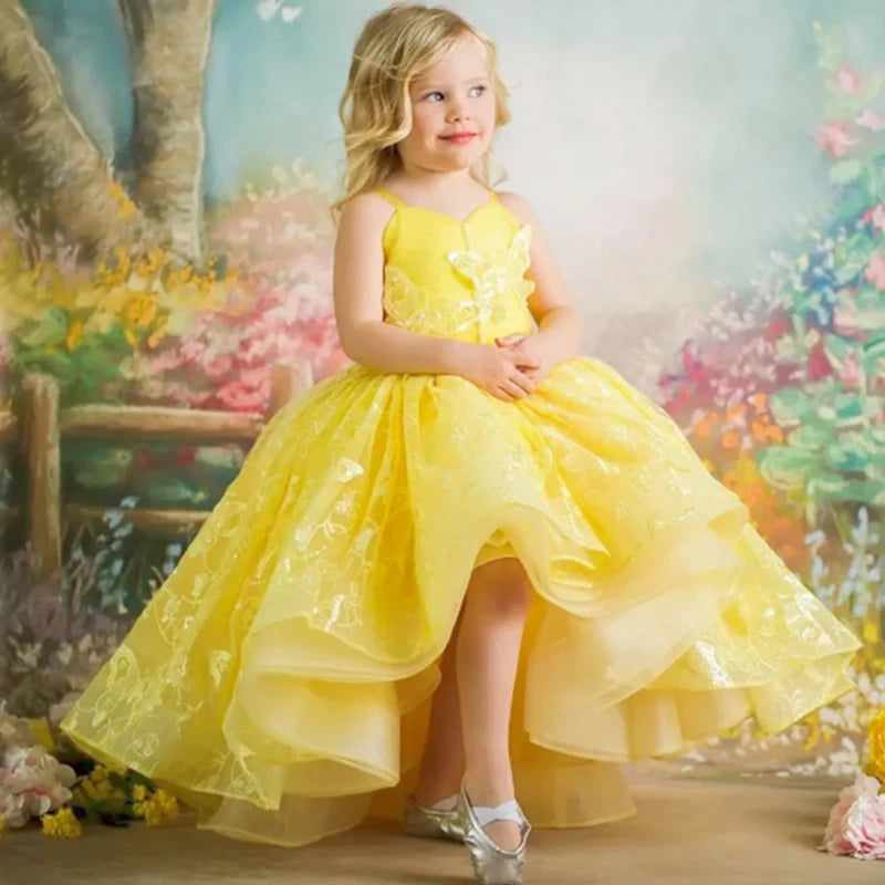 Yellow Lace Straps Pageant Gowns Flower Girl Dress