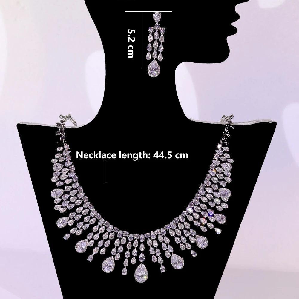 Luxury Water Drop Tassel Jewelry Set with White Cubic Zirconia for Brides