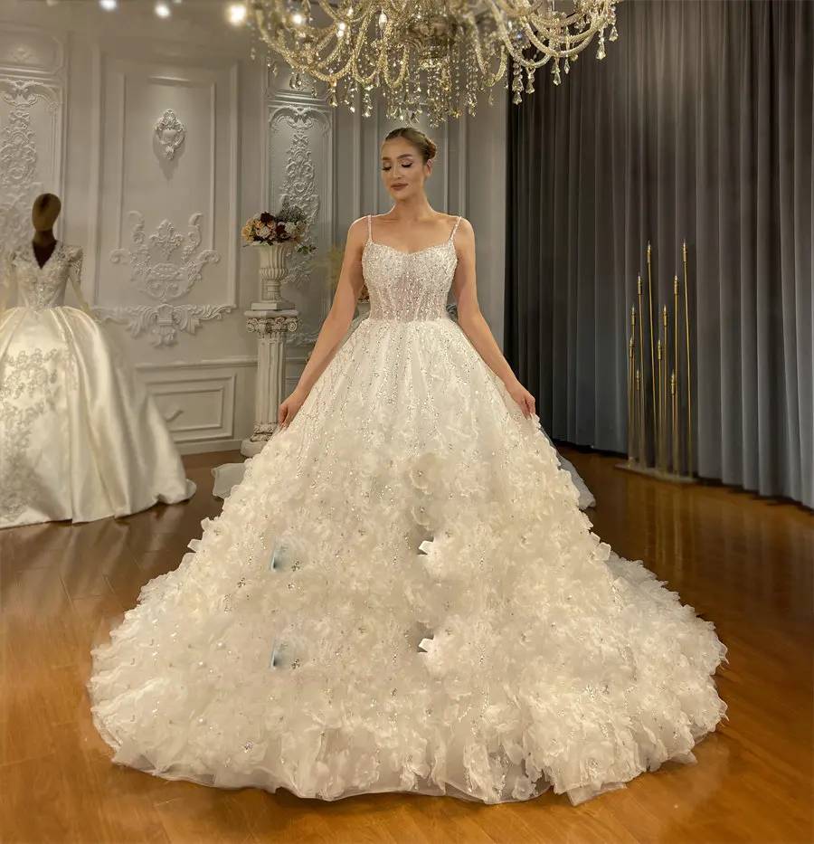 Elegant A-Line Wedding Dress with Straps and Long Sleeve Jacket