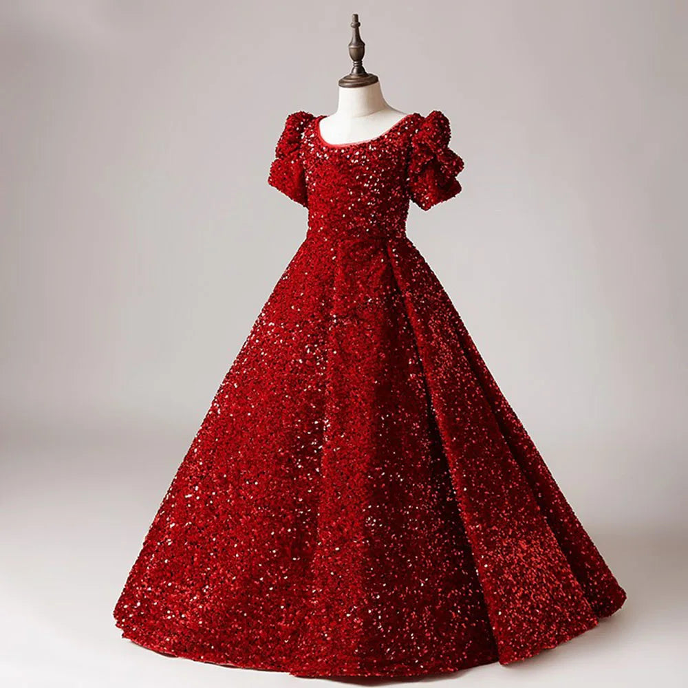 Exquisite Red Sequins Junior Concert Sparkly Princess Girls Dress