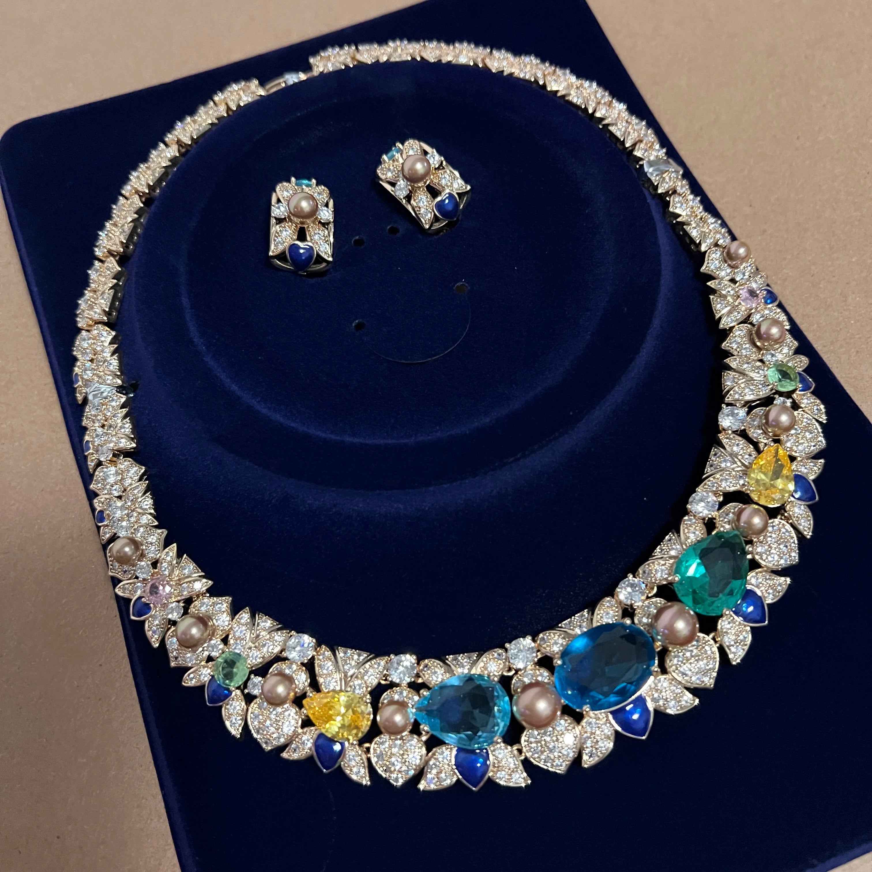 Sky Blue Cubic Zirconia Bridal Jewelry Set – 2-Piece Necklace & Earrings