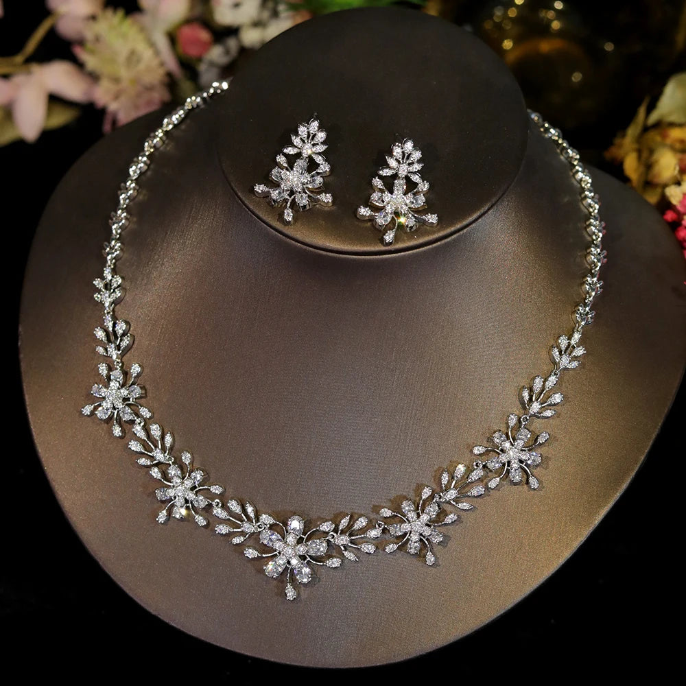 Flower Zircon Choker Necklace Set – Bridal Jewelry for Women