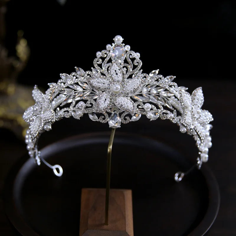 Luxury Silver Crystal Rhinestone Bridal Queen Crown Headpiece