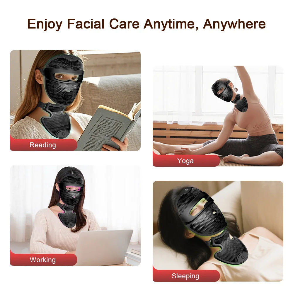 Wireless 7 Color LED Light Therapy Face and Neck Mask with 222 LEDs