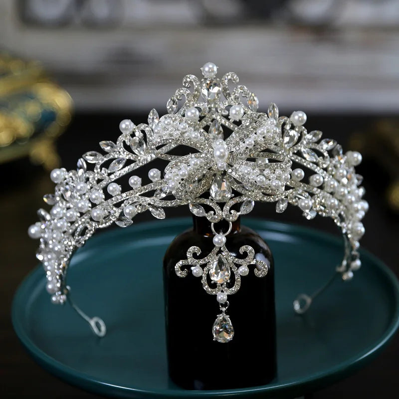 Luxury Silver Crystal Rhinestone Bridal Queen Crown Headpiece