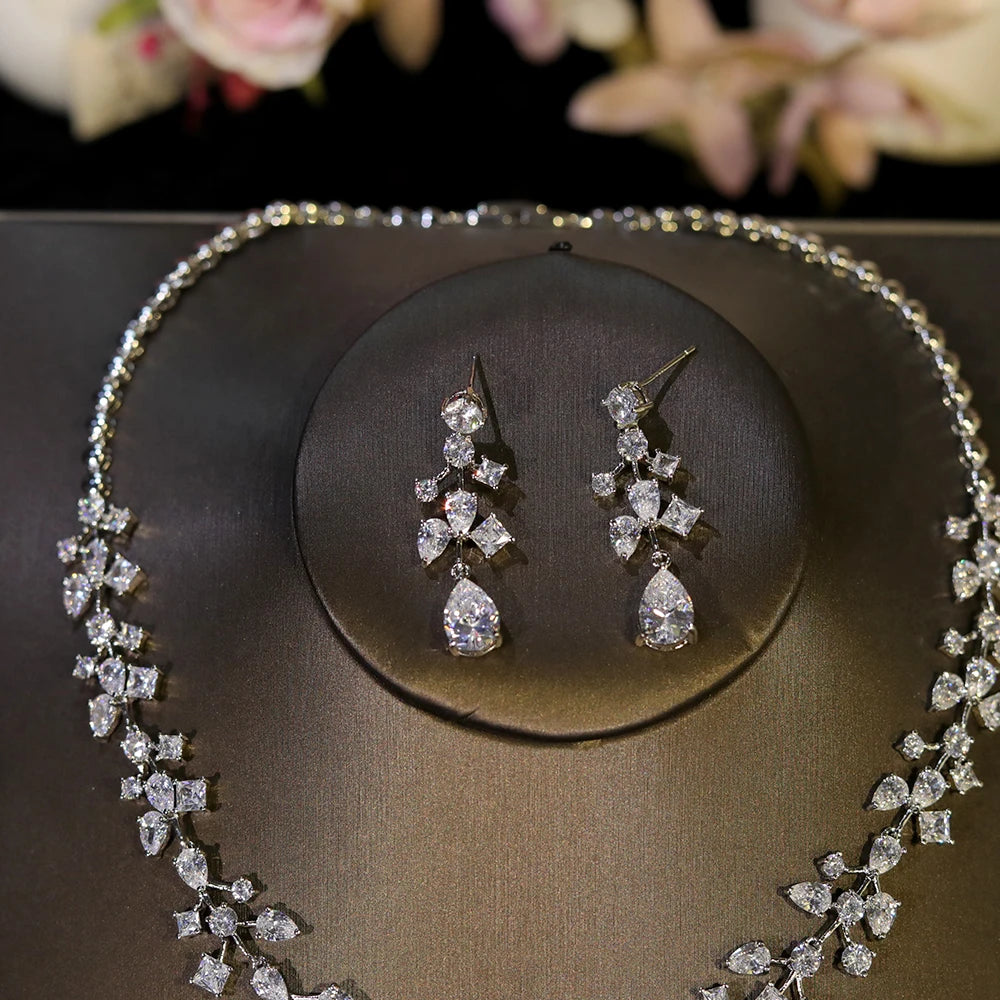 3A Cubic Zirconia Wedding Necklace Set Sparkling Crystal Bridesmaids Gift