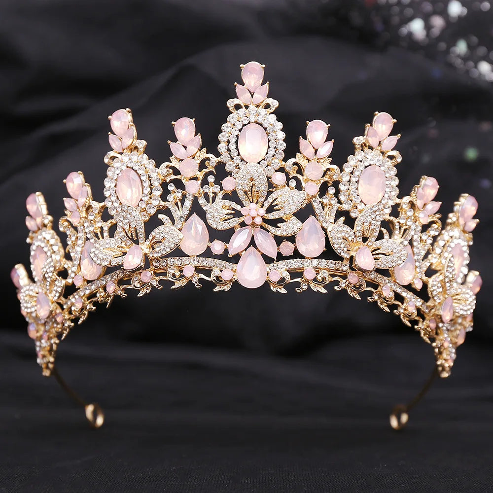 Gold Crystal Queen Tiara Crown for Women – Wedding & Party Accessory