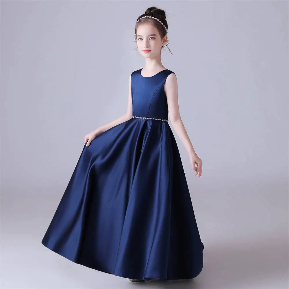 Satin O Neck Sleeveless Girls Party Dress