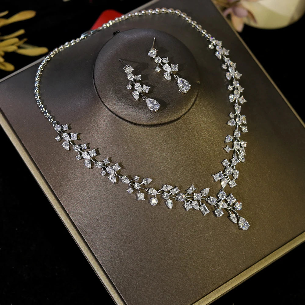 3A Cubic Zirconia Wedding Necklace Set Sparkling Crystal Bridesmaids Gift