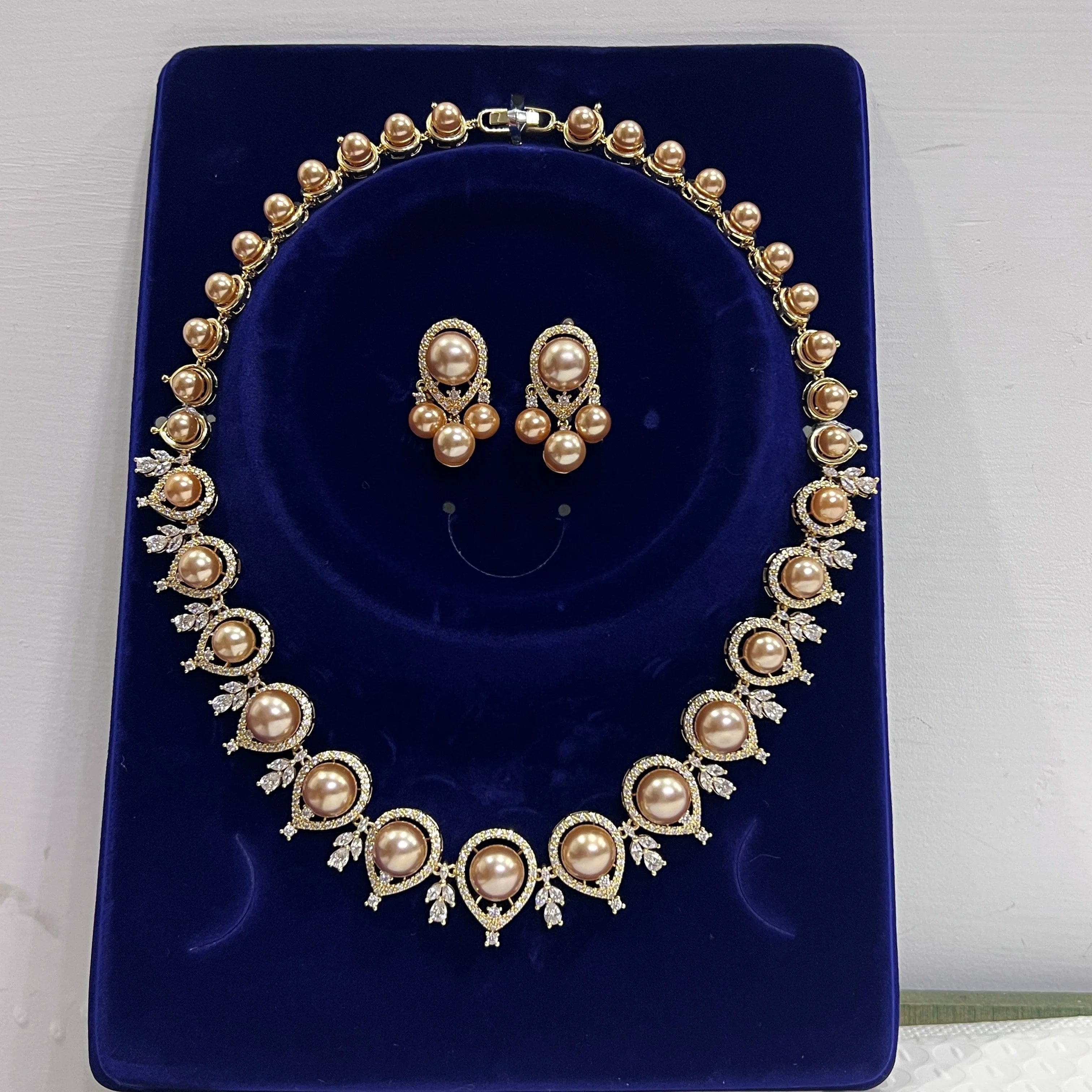 Luxury Gold Pearl Necklace Set – 2-Piece Bridal Dubai Jewelry