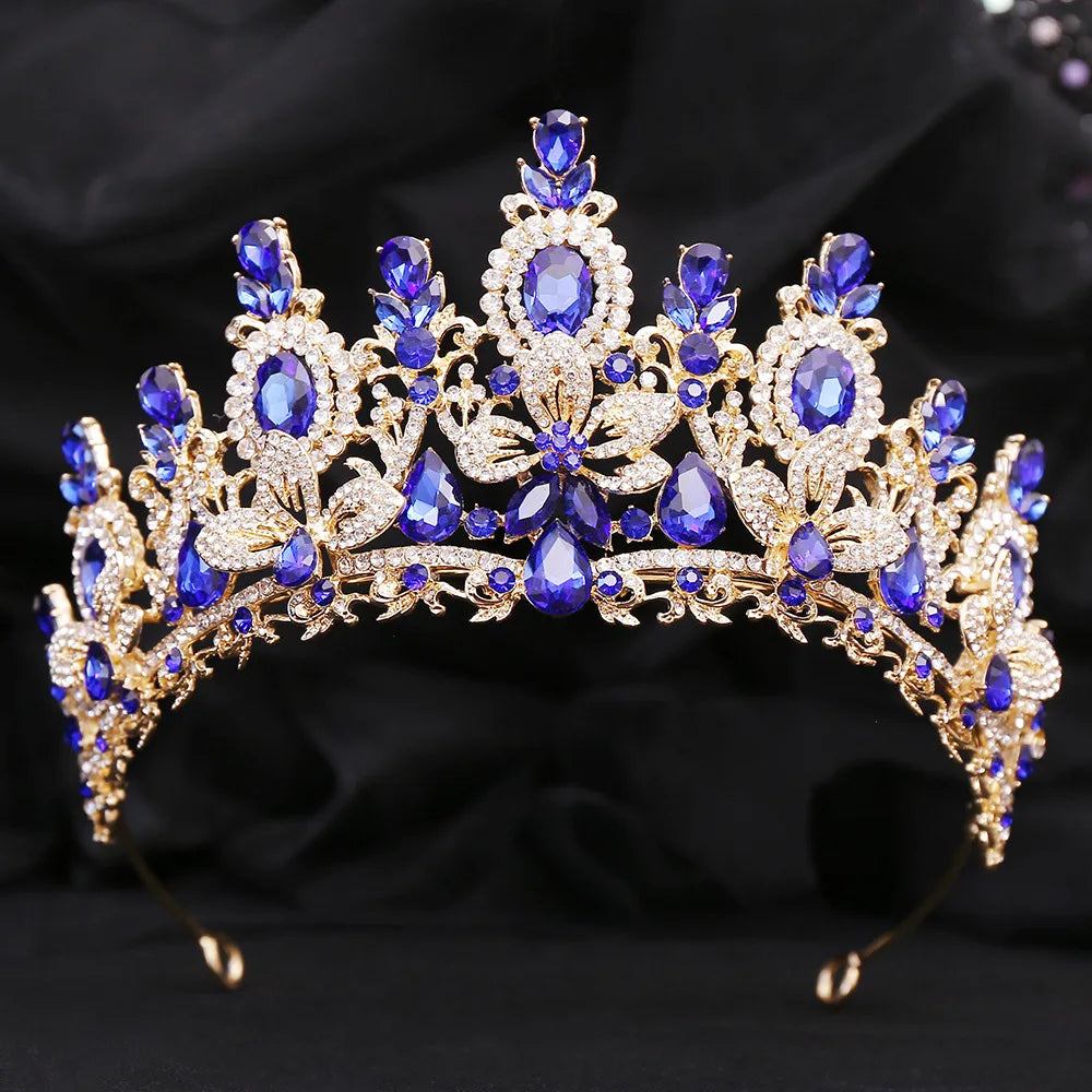 Gold Crystal Queen Tiara Crown for Women – Wedding & Party Accessory