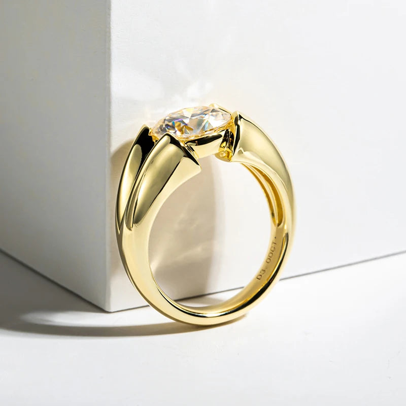 3 Carat Moissanite Ring 925 Sterling Silver Woman Yellow Color Wedding Bands Engagement Gift