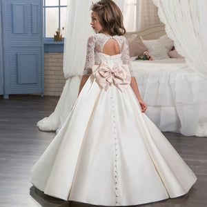 Flower Girls Dress With Bow Elegant First Holy Communion Gown