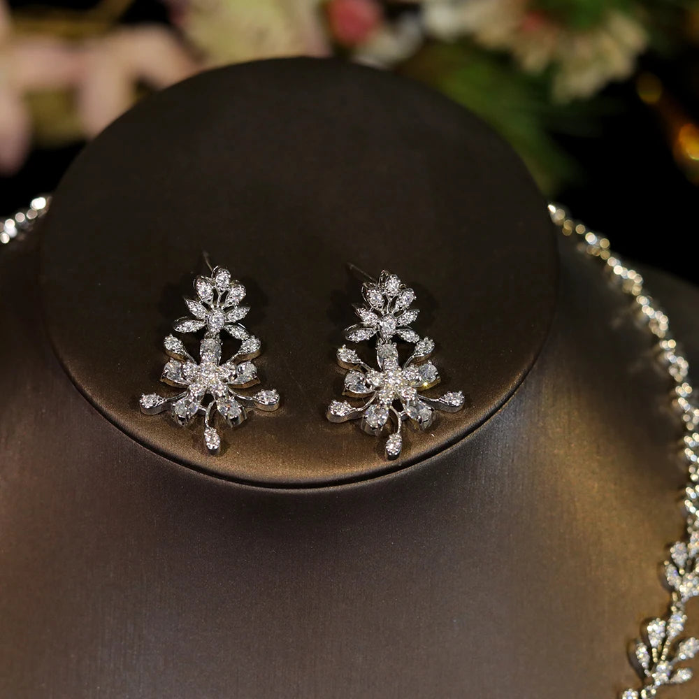 Flower Zircon Choker Necklace Set – Bridal Jewelry for Women