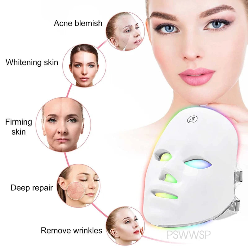Professional 7 Color LED Facial Therapy Mask for Skin Care Treatment