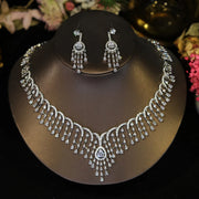 Dubai Bridal White CZ Tassel Necklace Set – Luxury Wedding Jewelry Gift for Women