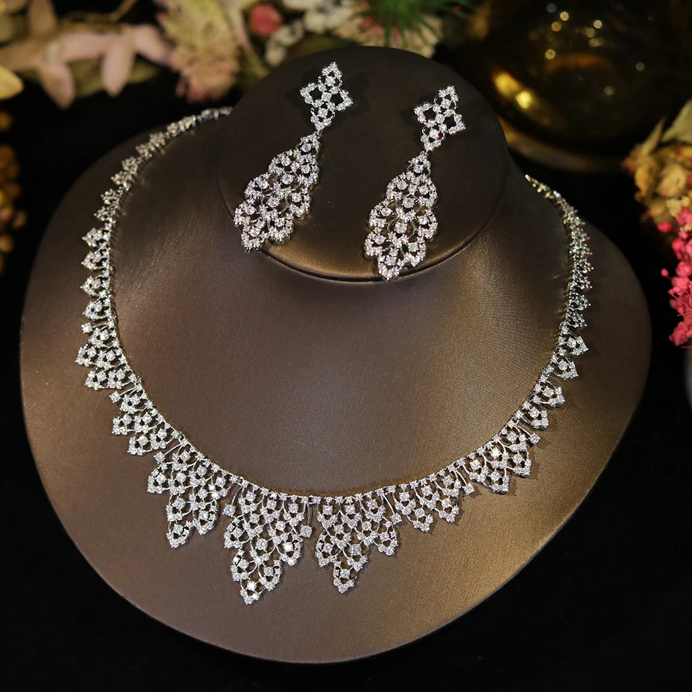 2025 White CZ Zircon Necklace Set – Trendy Party Jewelry for Women