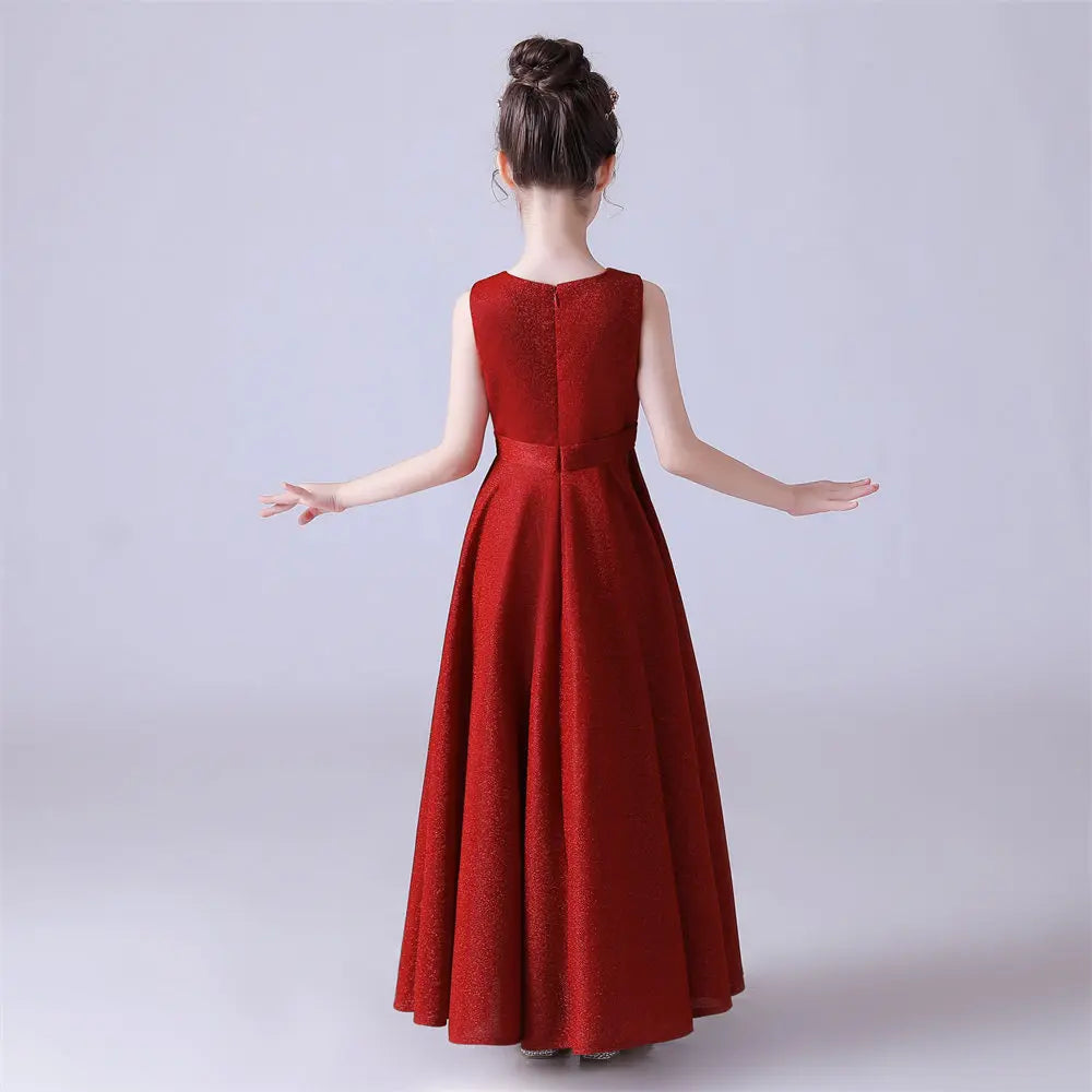 Shiny Pleat  Junior Bridesmaid Dress Sleeveless Flower Girl Dress