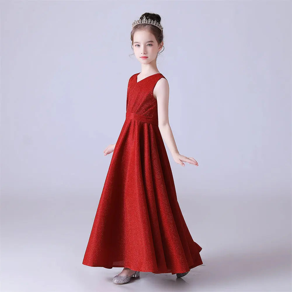 Shiny Pleat  Junior Bridesmaid Dress Sleeveless Flower Girl Dress