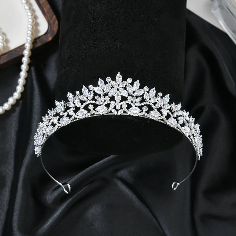 Luxury Cubic Zirconia Princess Bridal Tiara for Women & Girls