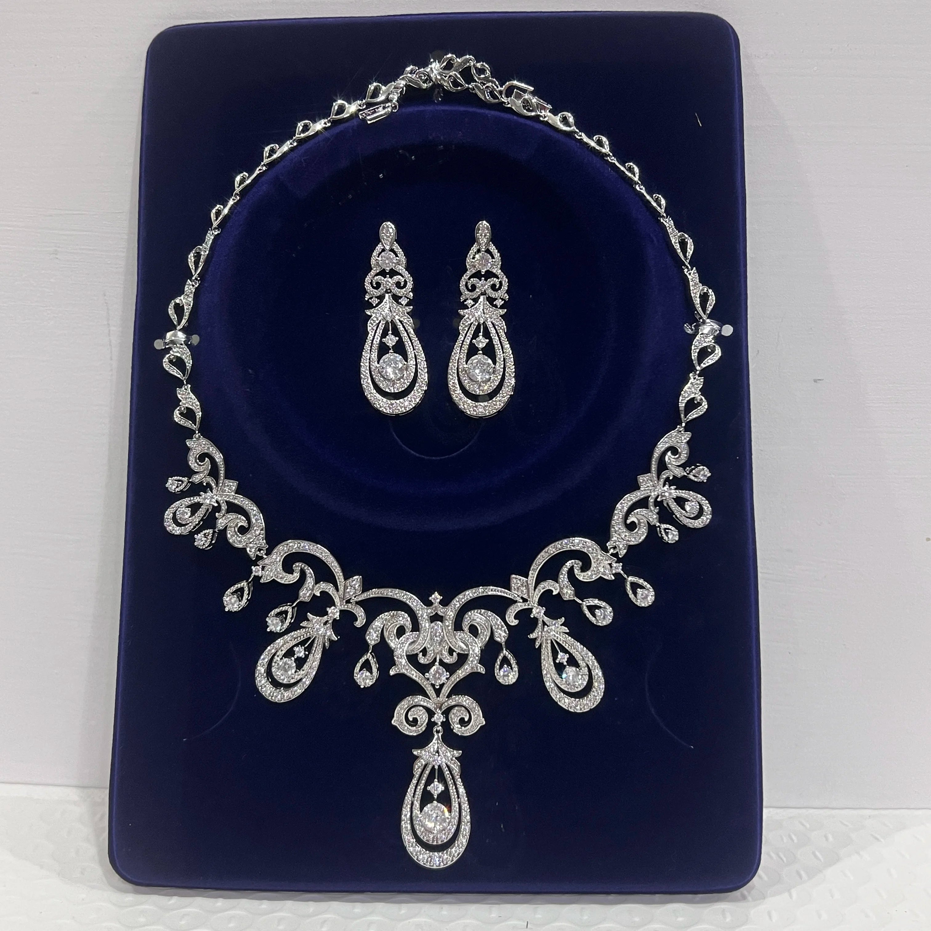 Geometric Bridal Necklace Set with Cubic Zirconia for Women