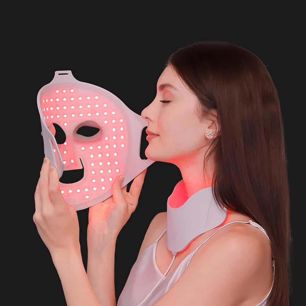 Silicone LED Facial Mask with 7 Color Light Therapy for Face and Neck Skin Care