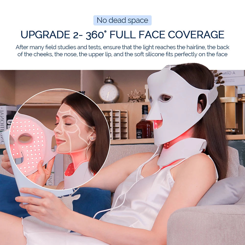 Silicone LED Facial Mask with 7 Color Light Therapy for Face and Neck Skin Care