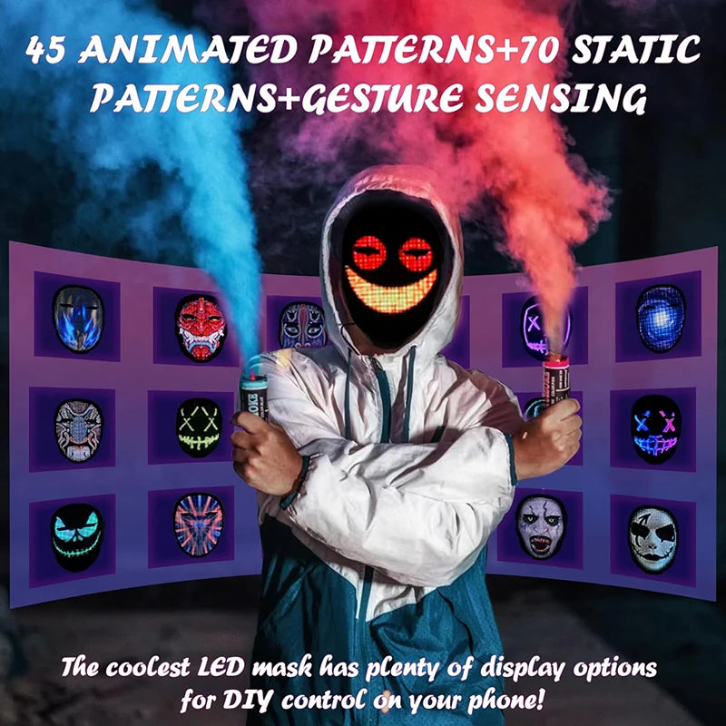 Smart Bluetooth LED Face Mask with App Control and Custom Light Effects