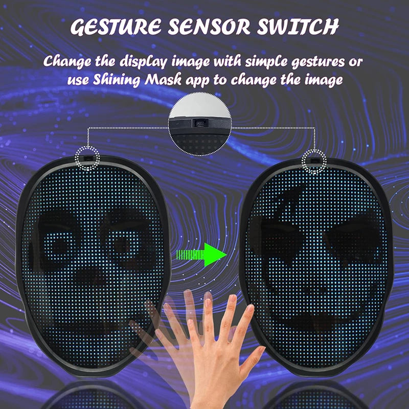 Smart Bluetooth LED Face Mask with App Control and Custom Light Effects