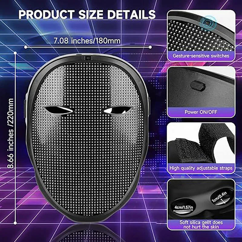 Smart Bluetooth LED Face Mask with App Control and Custom Light Effects
