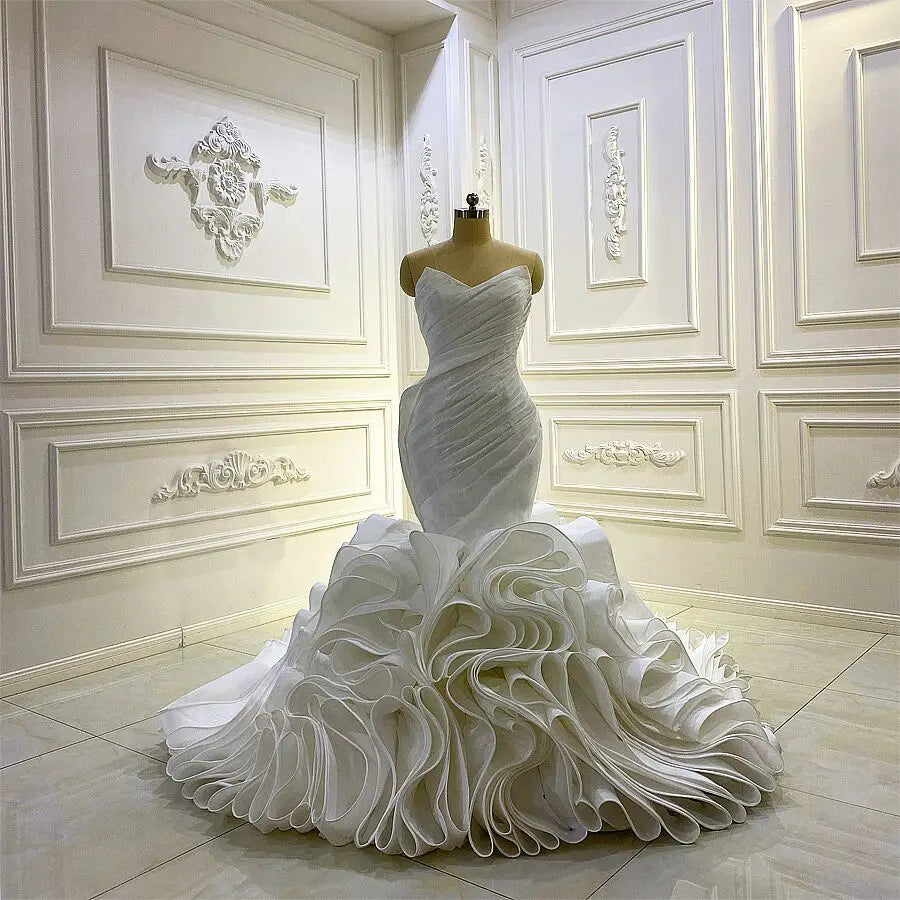 Strapless Ruffle Mermaid Wedding Dress for Brides Elegant Trumpet Gown Elsi John Strapless Ruffle Mermaid Wedding Dress for Brides Elegant Trumpet Gown Elsi John