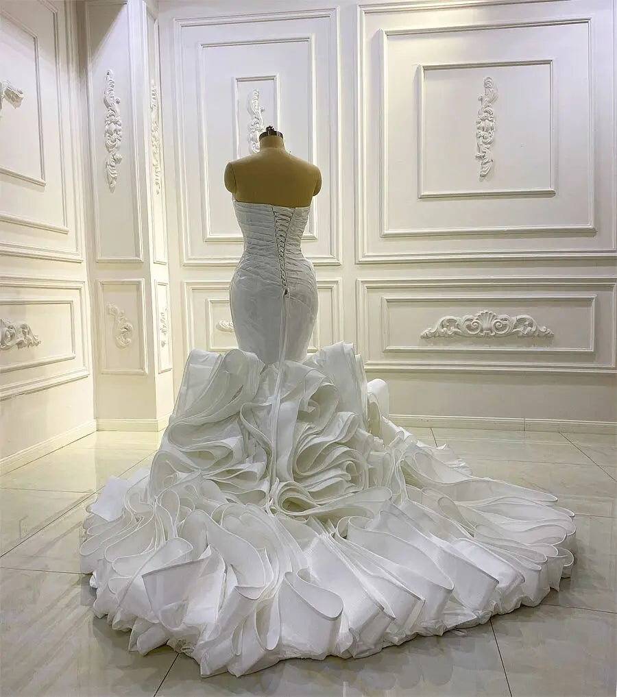 Strapless Ruffle Mermaid Wedding Dress for Brides Elegant Trumpet Gown – Elsi John Strapless Ruffle Mermaid Wedding Dress for Brides Elegant Trumpet Gown – Elsi John