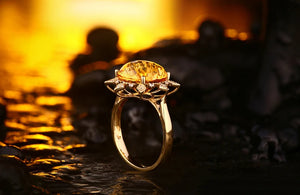 Citrine Sunburst Ring: 14K Gold with Diamonds, 7.05ct