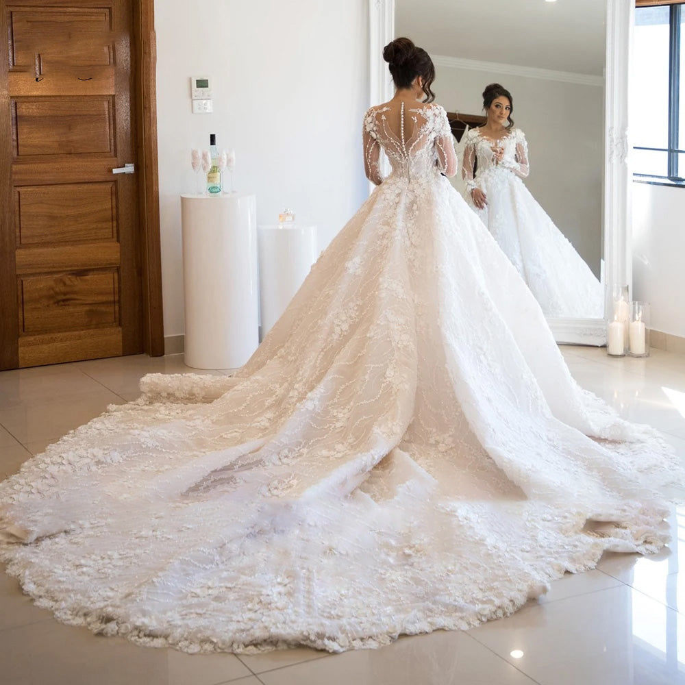 Vintage Bridal Gown Long Sleeve Lace Ball Gown Wedding Dresses Luxury – Elsi John