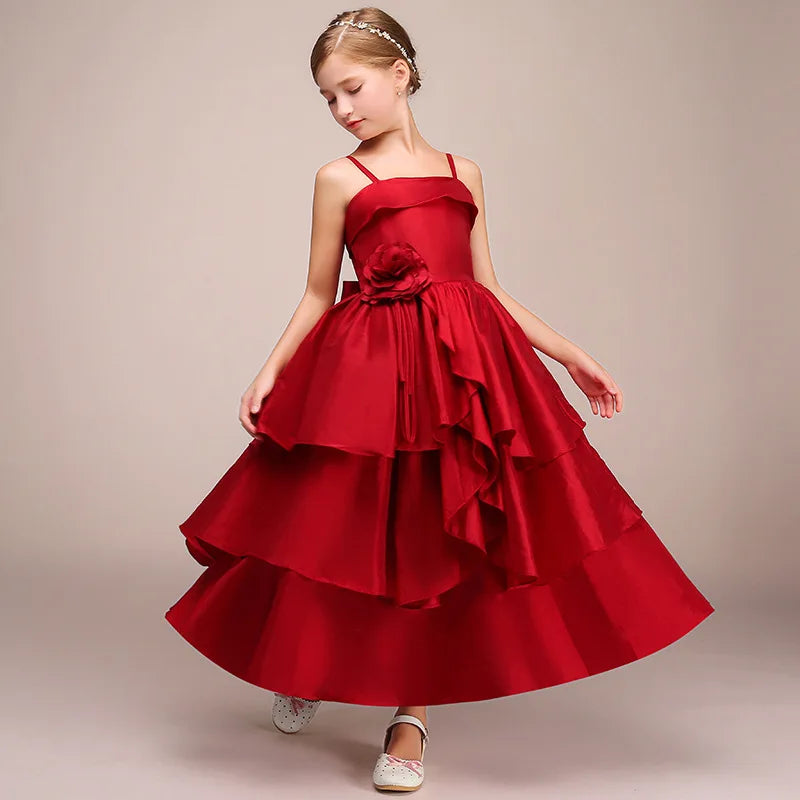 Vintage Princess Flower Girl Dress with Spaghetti Straps for Birthday or Christmas