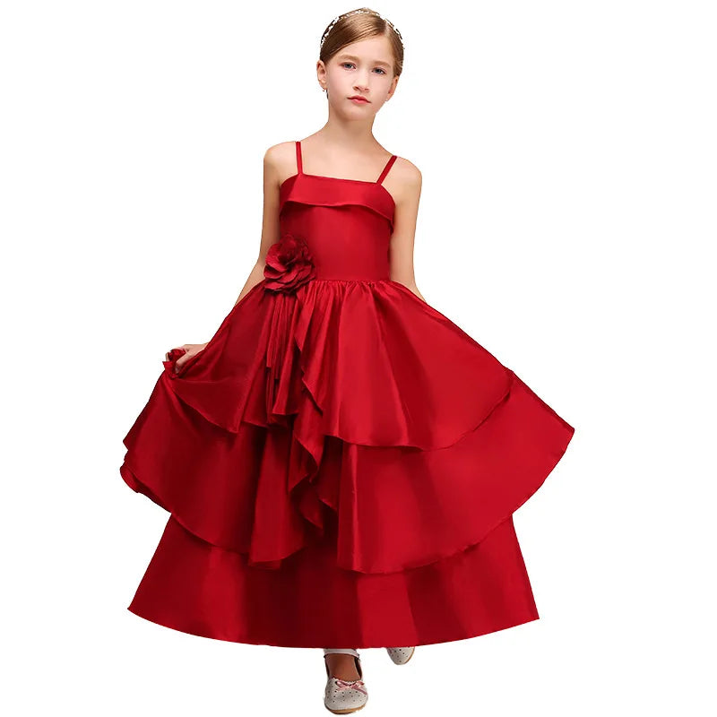 Vintage Princess Flower Girl Dress with Spaghetti Straps for Birthday or Christmas