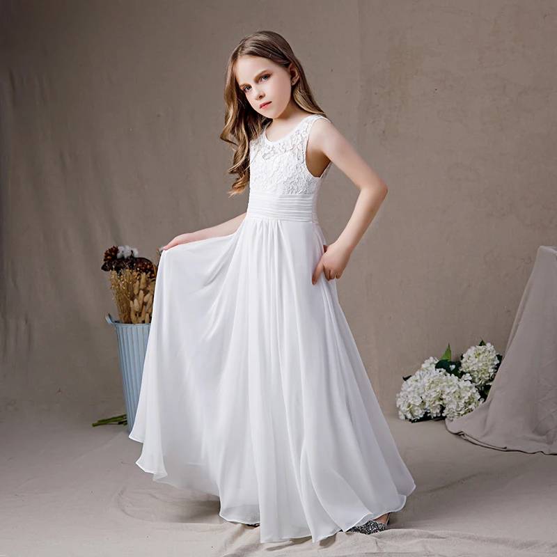 White Chiffon Lace Sleeveless Junior Bridesmaid Dress for Wedding Part Elsi John White Chiffon Lace Sleeveless Junior Bridesmaid Dress for Wedding Part Elsi John
