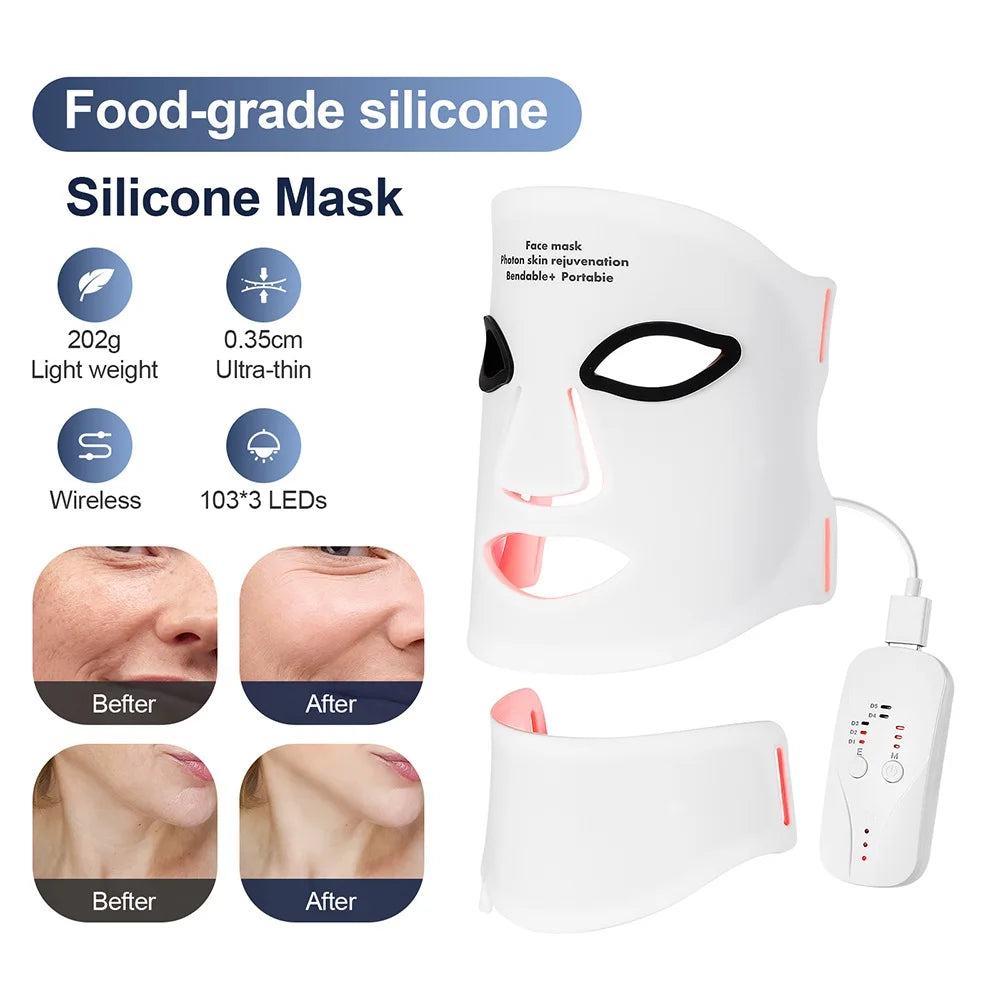 Wireless 7 Color Silicone LED Face and Neck Photon Therapy Mask
