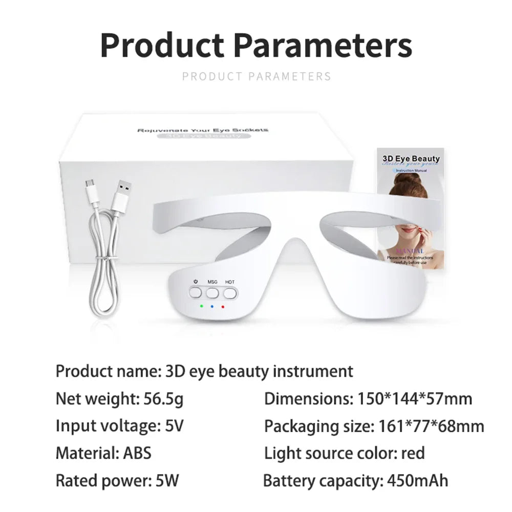 Wireless Eye Massager with Red Light and Hot Compress