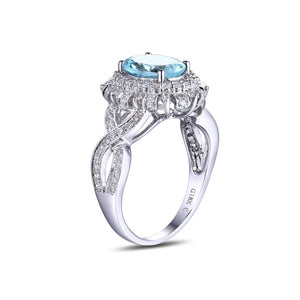 Aquamarine Au585 Oval Cut Natural Diamond 14K Ring
