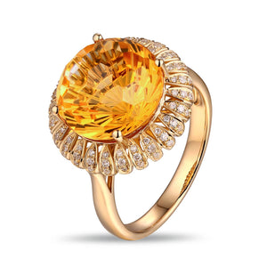 Natural 17.59ct Citrine 14k Yellow Gold 0.23ct Diamond Ring