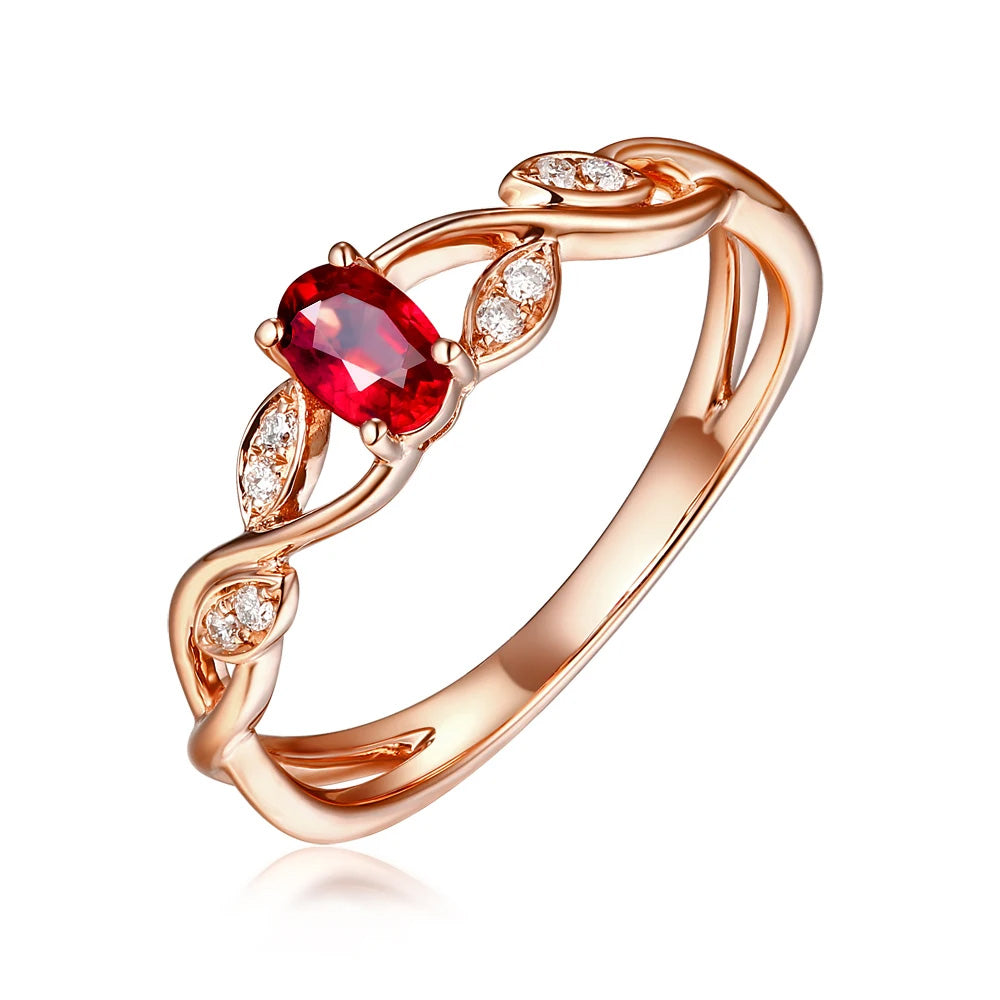 Red Ruby and Diamond Vintage Design 14k Rose Gold Ring