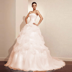 A-line Wedding Dress Beading Strapless Lace Up Organza White Bridal Gown