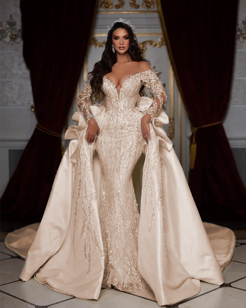 Off The Shoulder Long Sleeve Shiny Beading Crystal Mermaid Wedding Dre Elsi John Off The Shoulder Long Sleeve Shiny Beading Crystal Mermaid Wedding Dre Elsi John
