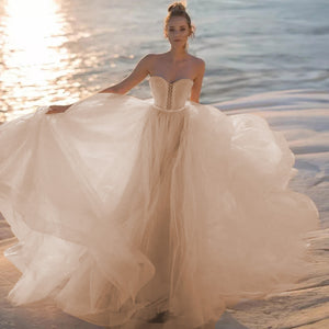 Off the Shoulder Beach Wedding Dress Elegant Boho Princess Bridal Dress