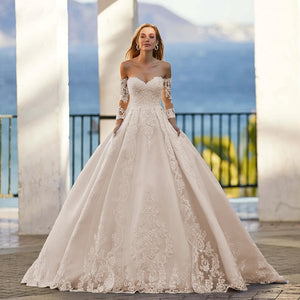 Sexy Sweetheart A-Line Long Sleeve Lace Vintage Wedding Dress Luxury Sweep Train Bride Gown