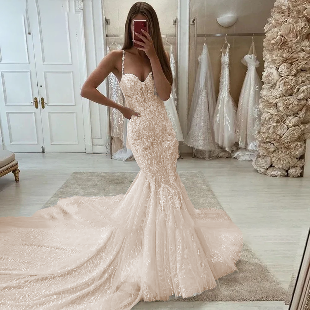 Mermaid Lace Wedding Dress Sleeveless Lace Appliques Beaded Shiny Brid Elsi John Mermaid Lace Wedding Dress Sleeveless Lace Appliques Beaded Shiny Brid Elsi John
