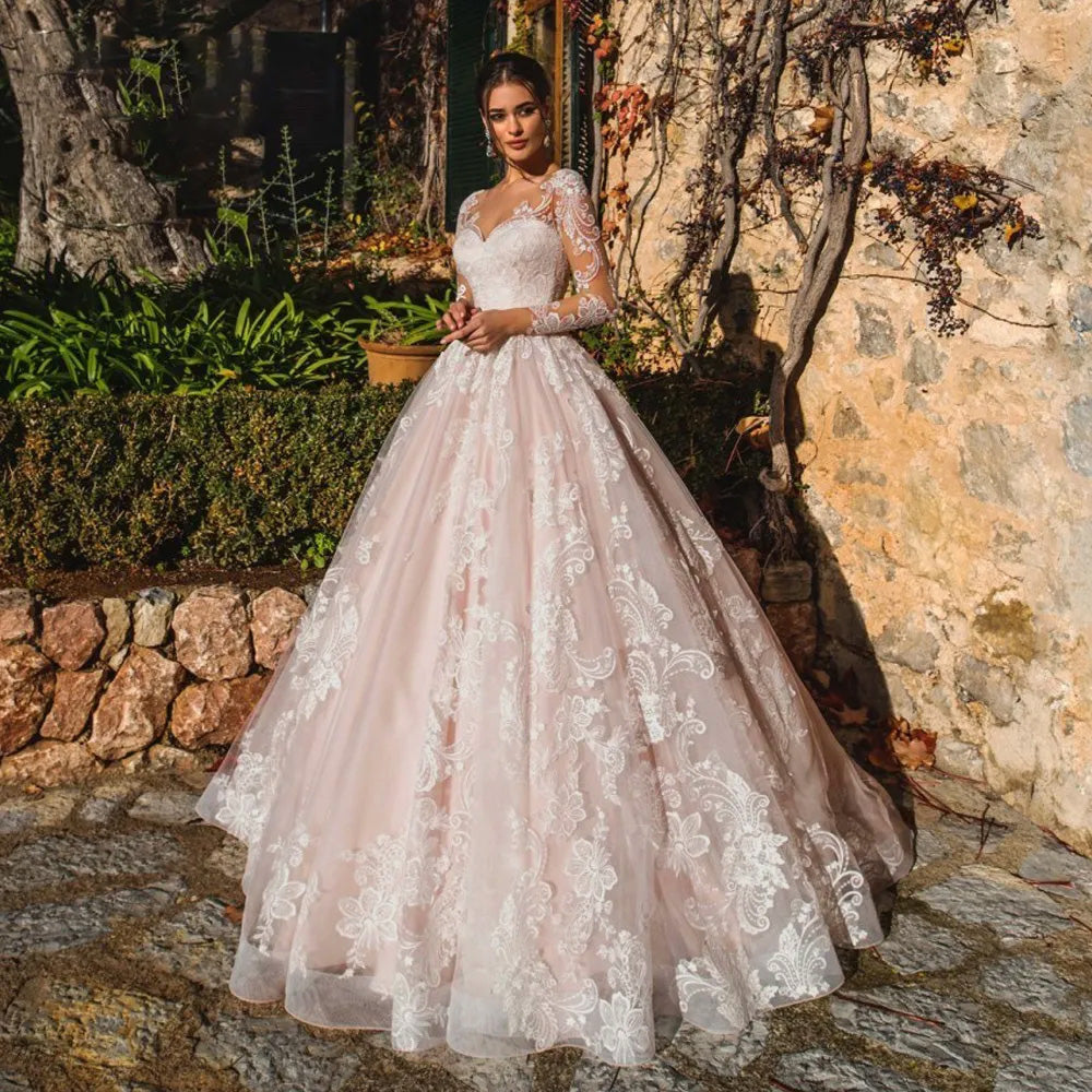 Sexy Illusion Long Sleeve A-Line Vintage Wedding Dress Scoop Neck Appl Elsi John Sexy Illusion Long Sleeve A-Line Vintage Wedding Dress Scoop Neck Appl Elsi John