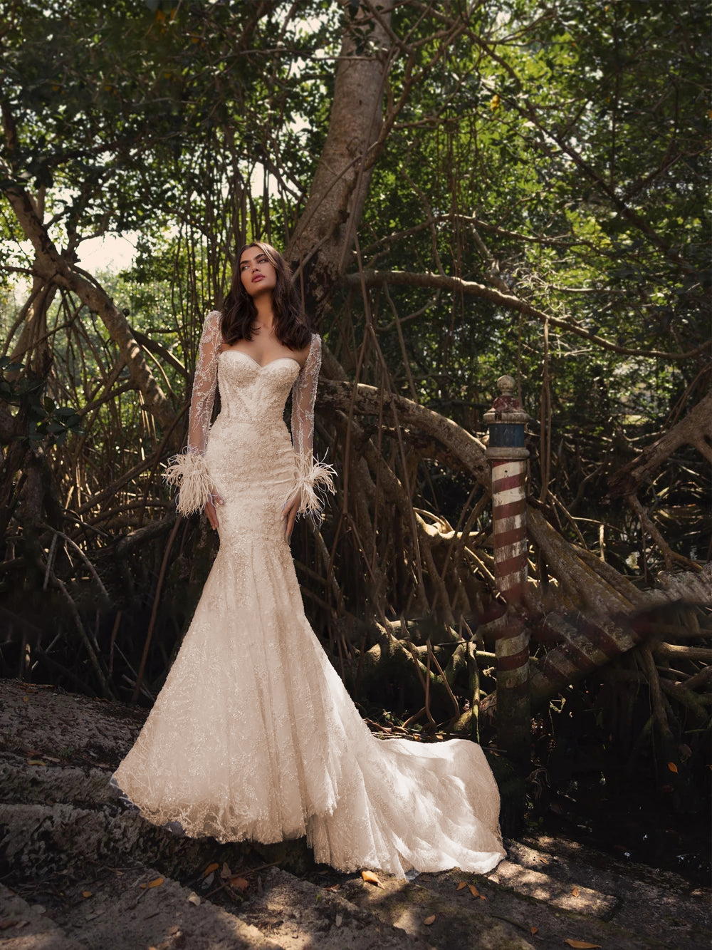 Luxurious Lace Mermaid Wedding Dress with Sweetheart Neckline and Cour Elsi John Luxurious Lace Mermaid Wedding Dress with Sweetheart Neckline and Cour Elsi John