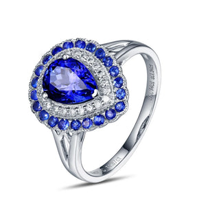 Pear Cut 1.03ct Natural Tanzanite with Sapphire Diamonds 14K White Gold  Ring